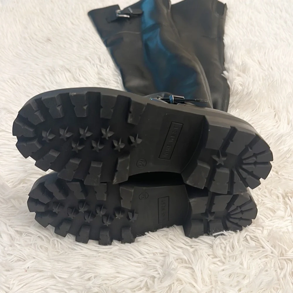 NEW Nine West Nans Black biker lug sole over the knee buckle boot women size 6